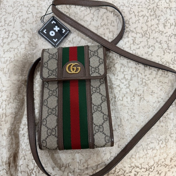 Gucci Handbags - Gucci Beige GG Supreme Canvas Crossbody with Green and Red Web Stripe